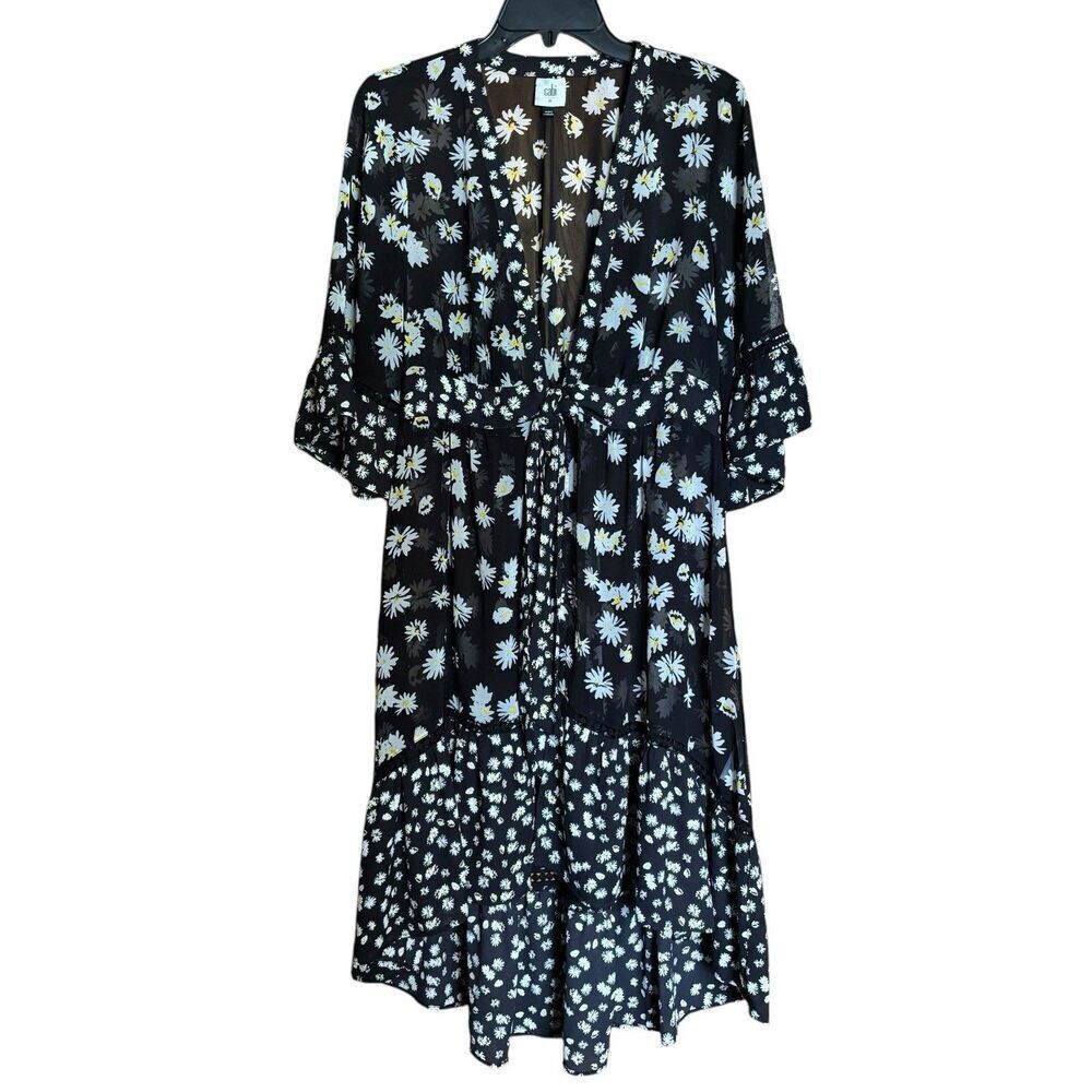 CAbi Kimono Cover Up Women Medium Multicolor Daisy Floral Print Tie Front Duster